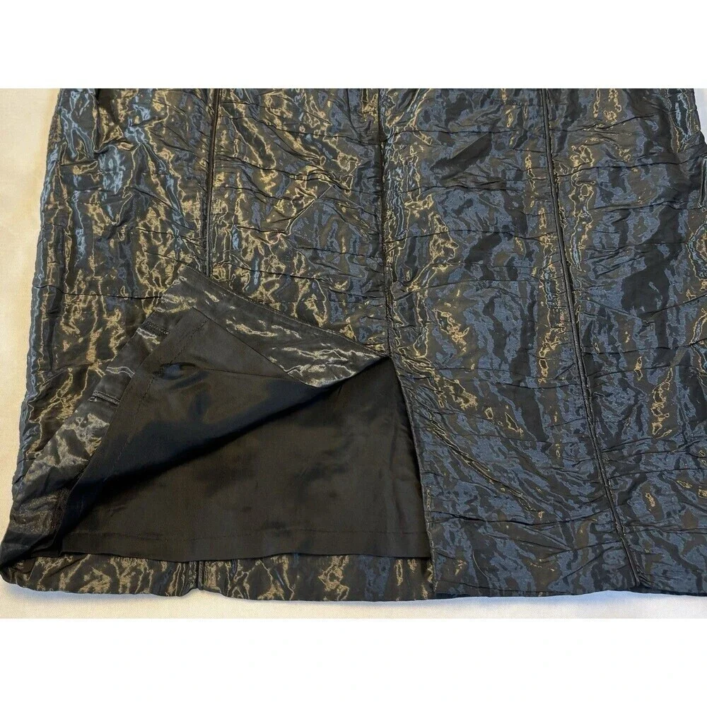 WORTH Black Taffeta Wrinkled Pencil Skirt 4 Knee Length Zip Textured Lined Metal